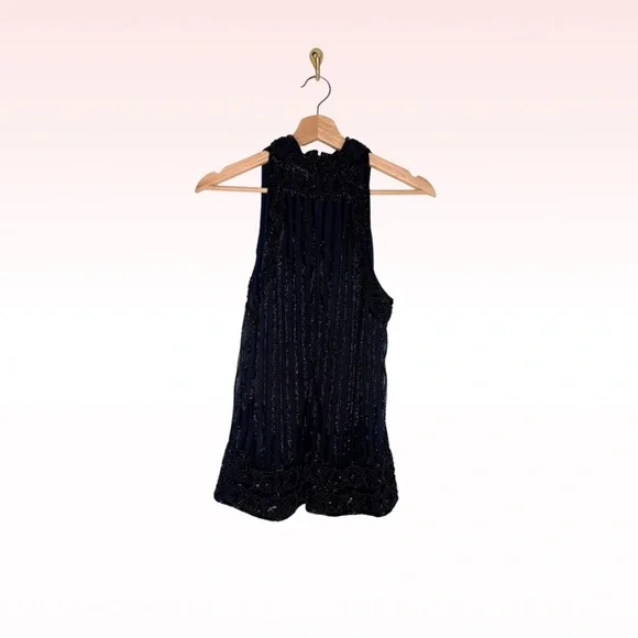 GANNI Black Beaded Quincy Halter Top (Sz 38)